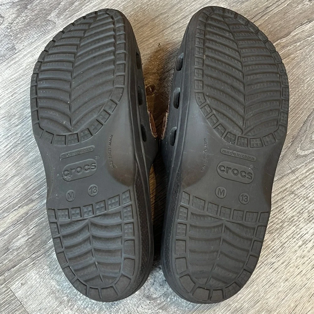 Crocs Yukon Slide Sandals Mens 13 Brown Leather Espresso Croslite Slip On Shoes